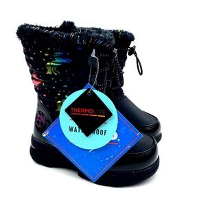 Totes Winter Boots Size 7 Baby Girls Waterproof Thermolite Black Unicorn Zip NWT